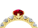 Yellow gold Marquise Cut Ruby Prong Setting with Side Stones on a Pave Band_4
