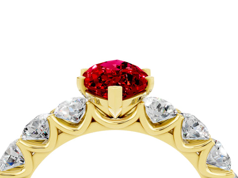 Yellow gold Marquise Cut Ruby Prong Setting with Side Stones on a Pave Band_4