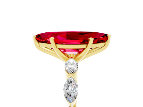 Yellow gold Marquise Cut Ruby Ring with Marquise Side Stones and Prong Setting_5