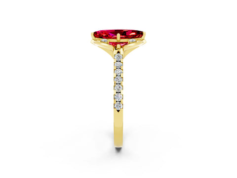 Yellow gold Marquise Cut Ruby Ring with Pavé Band and Floral Prong Setting_2