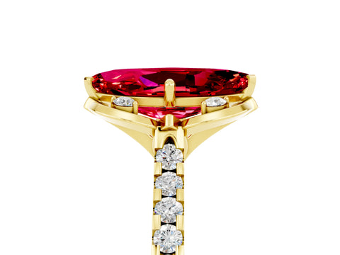 Yellow gold Marquise Cut Ruby Ring with Pavé Band and Floral Prong Setting_5