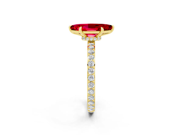 Yellow gold Marquise Cut Ruby Pavé Engagement Ring with Round  Accents and Prong Setting