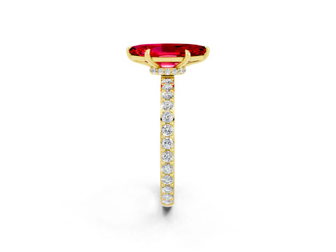 Yellow gold Marquise Cut Ruby Ring with Pavé Band and Four-Prong Setting_2
