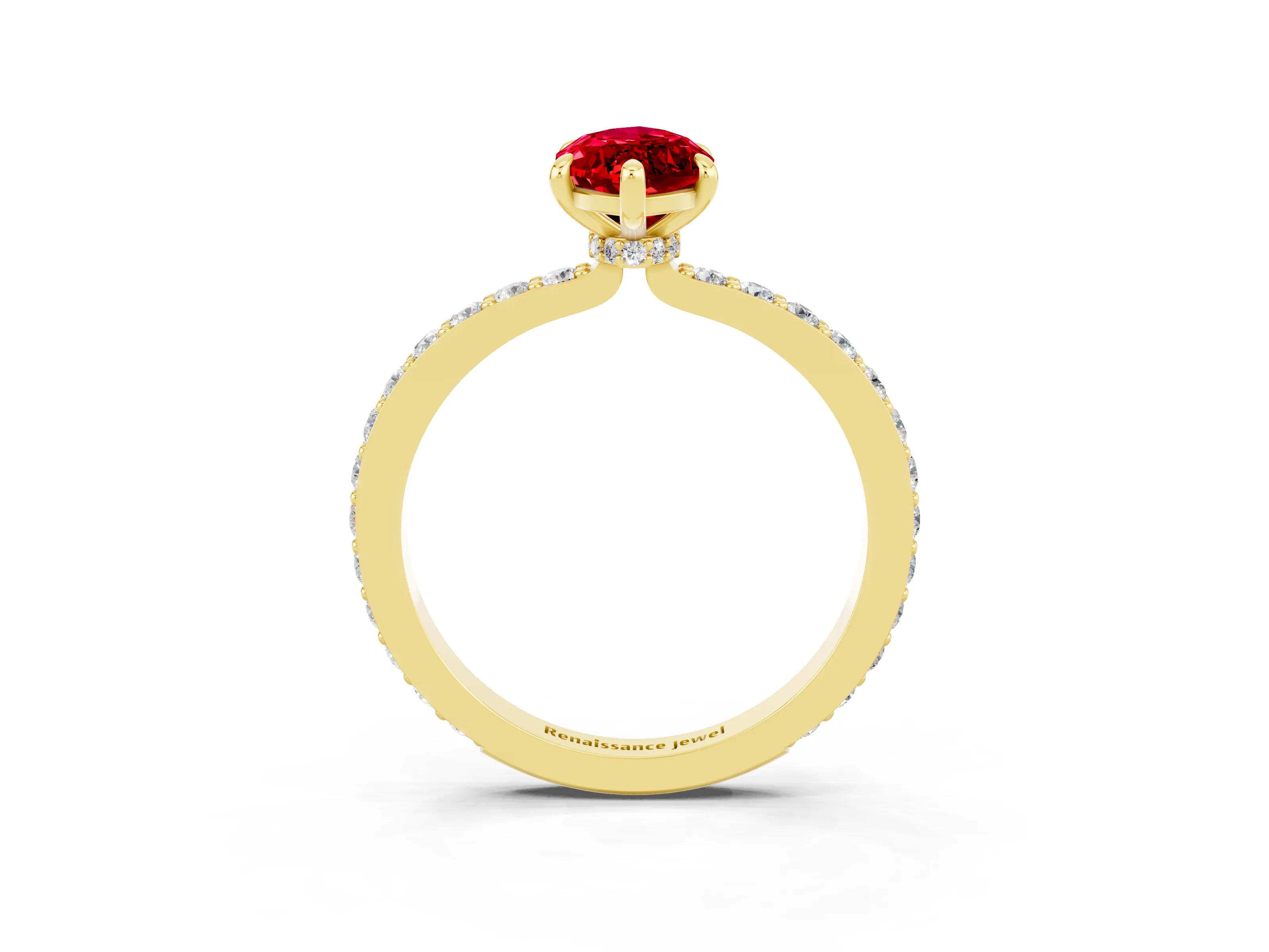 Yellow gold Marquise Cut Ruby Ring with Pavé Band and Four-Prong Setting_3