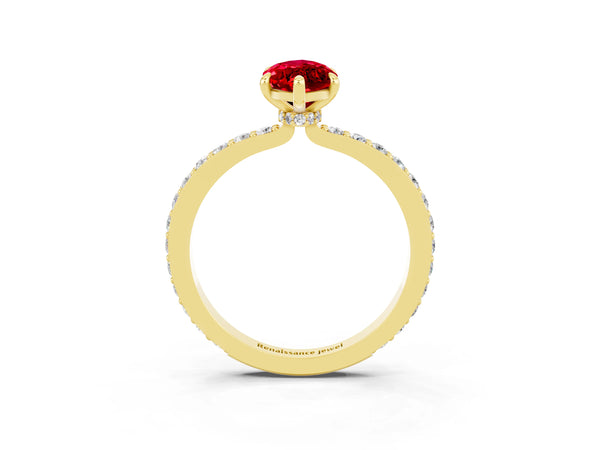 Yellow gold Marquise Cut Ruby Pavé Engagement Ring with Round  Accents and Prong Setting