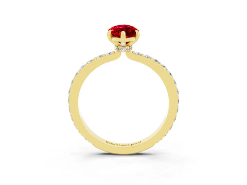 Yellow gold Marquise Cut Ruby Ring with Pavé Band and Four-Prong Setting_3