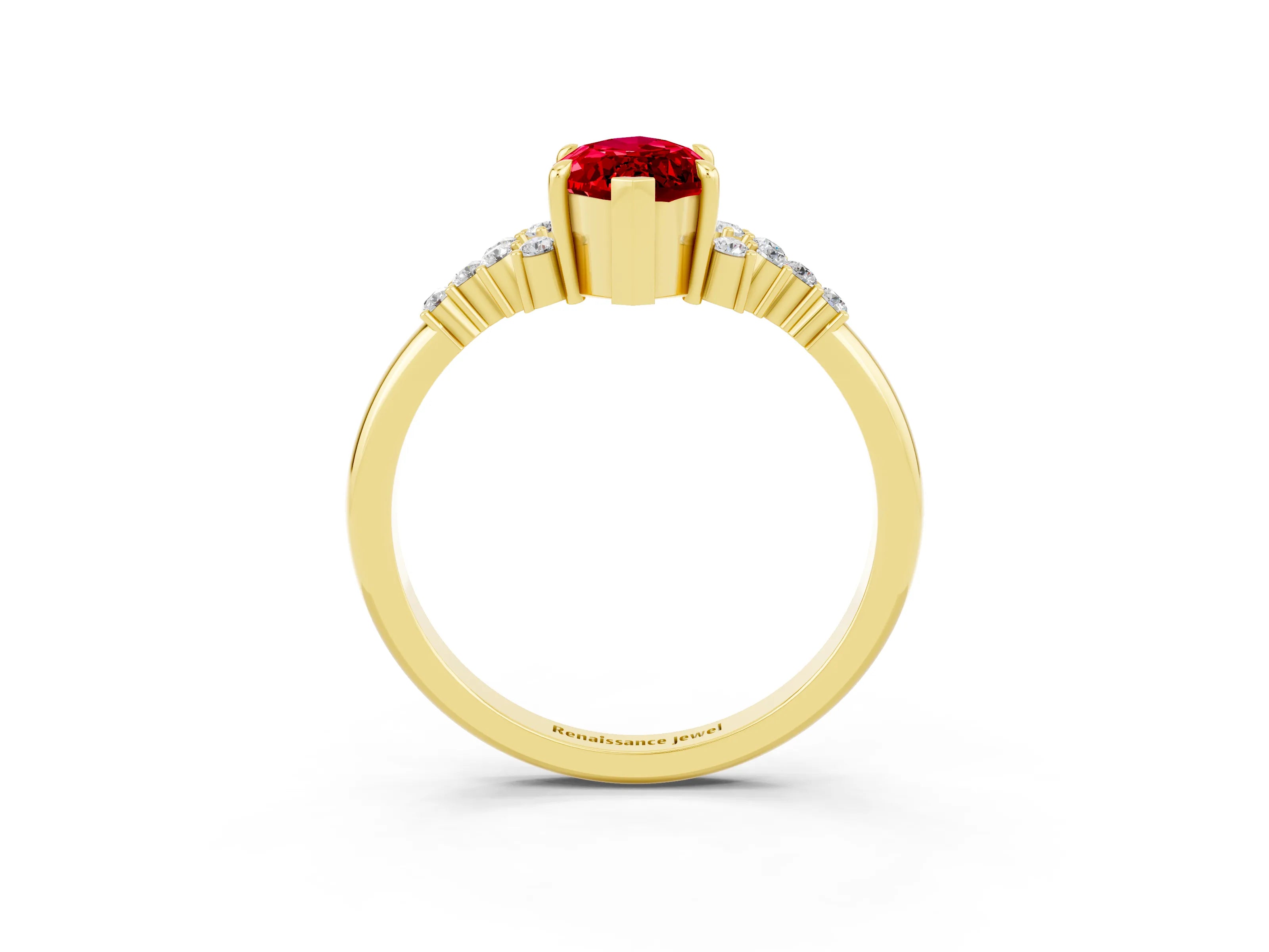 Yellow gold Marquise Cut Ruby Ring with Side Stones and Four-Prong Setting_39