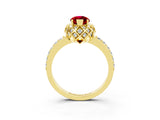 Yellow gold Marquise Cut Ruby Scalloped Halo Engagement Ring with Round Shared Prong Band_15