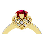 Yellow gold Marquise Cut Ruby Scalloped Halo Engagement Ring with Round Shared Prong Band_16