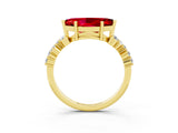 Yellow gold Marquise Cut Ruby Scattered Round Accent Ring with Prong Setting_15
