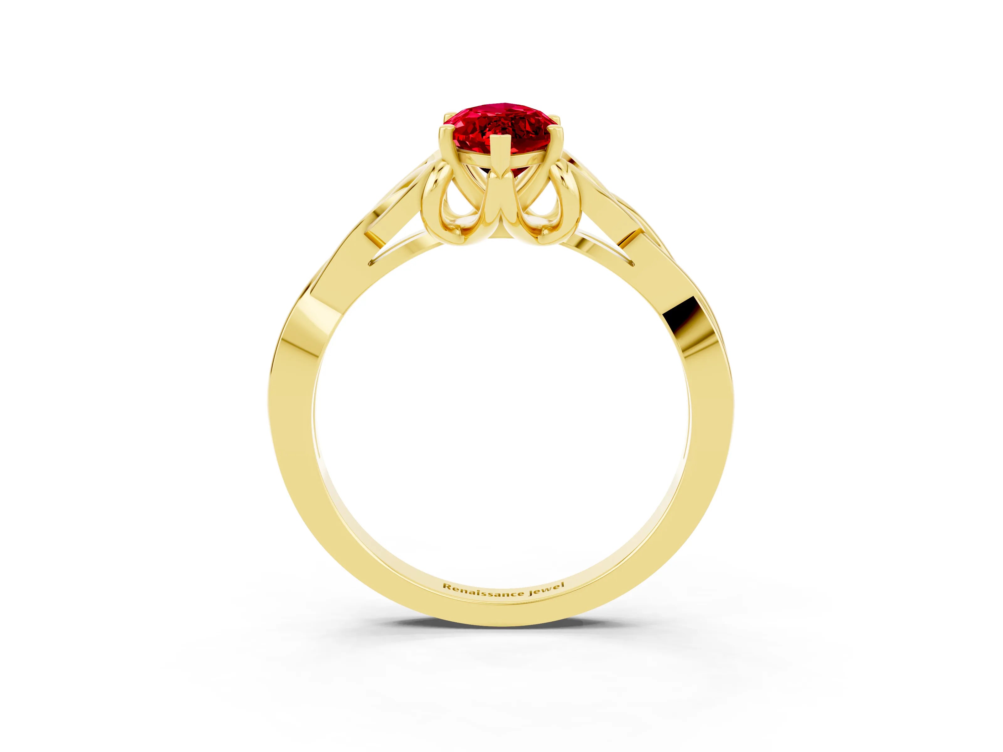 Yellow gold Marquise Cut Ruby Solitaire Celtic Knot Ring with Four-Prong Setting_15