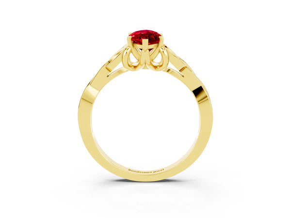 Yellow gold Marquise Cut Ruby Solitaire Celtic Knot Ring with Four-Prong Setting