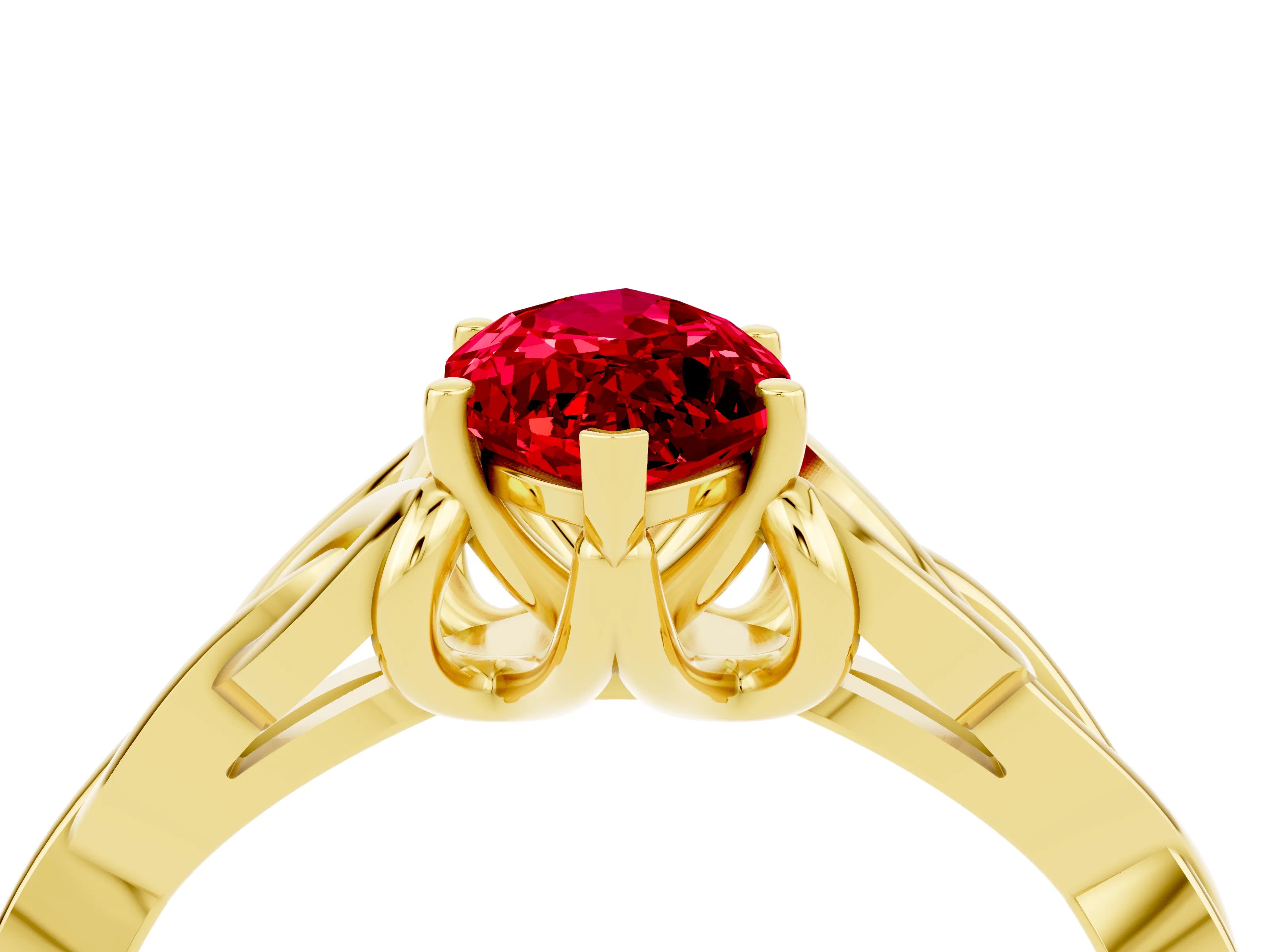 Yellow gold Marquise Cut Ruby Solitaire Celtic Knot Ring with Four-Prong Setting_16