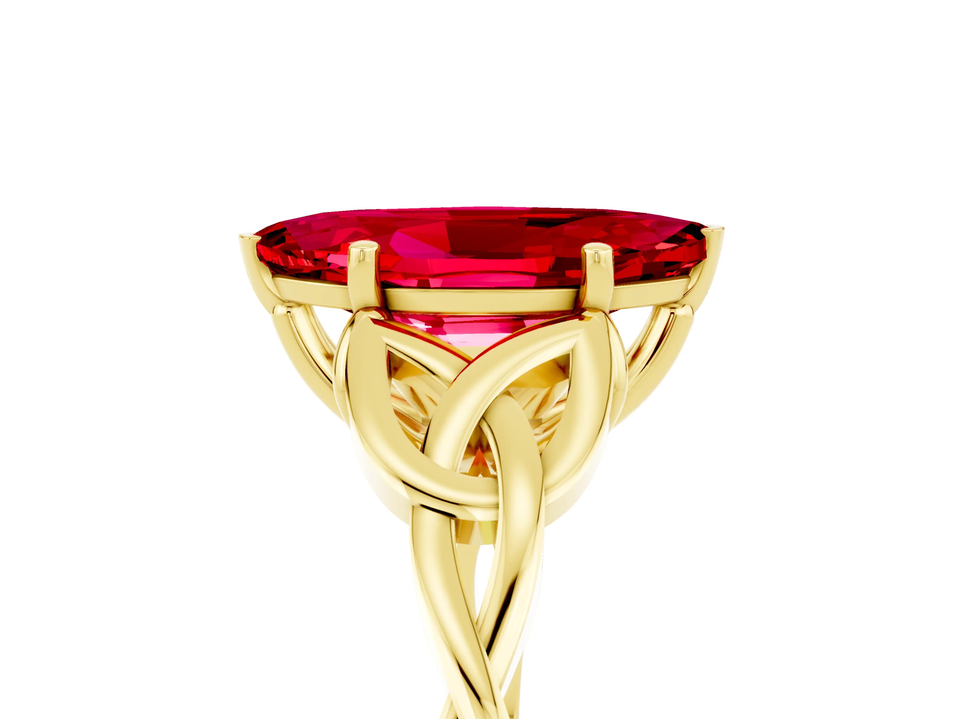Yellow gold Marquise Cut Ruby Solitaire Celtic Knot Ring with Four-Prong Setting_17