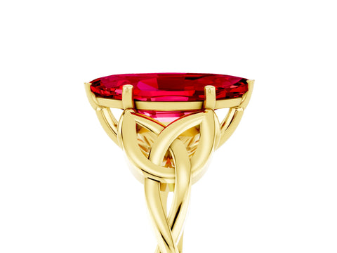Yellow gold Marquise Cut Ruby Solitaire Celtic Knot Ring with Four-Prong Setting_17