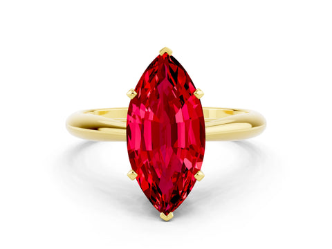 Yellow gold Marquise Cut Ruby Solitaire Engagement Ring with Cathedral Setting and Four-Prong Mount_12