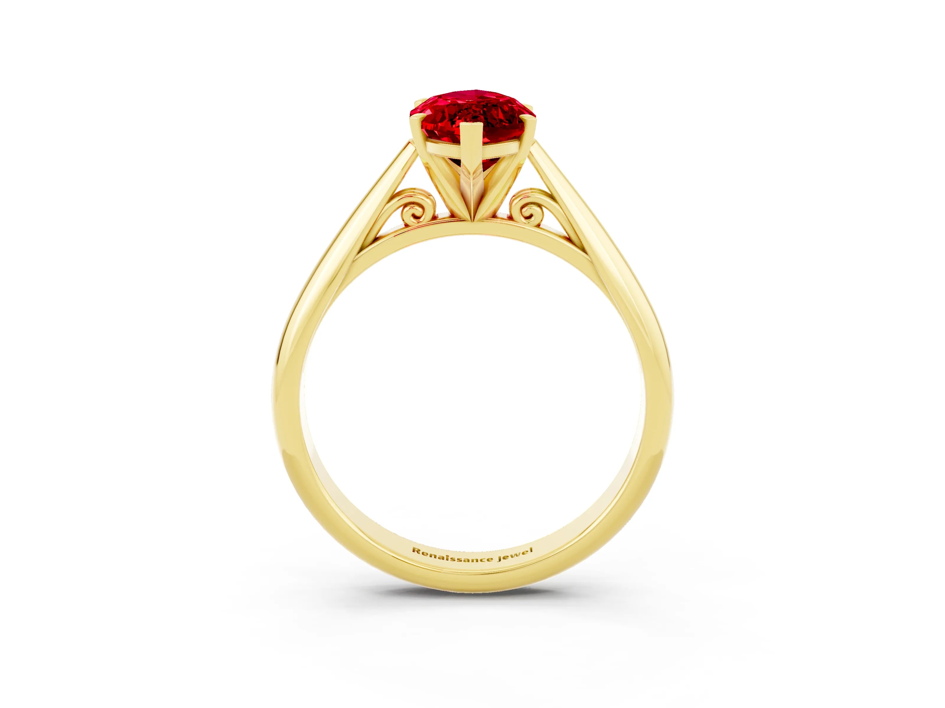 Yellow gold Marquise Cut Ruby Solitaire Engagement Ring with Cathedral Setting and Four-Prong Mount_15