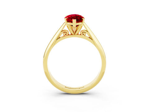 Yellow gold Marquise Cut Ruby Solitaire Engagement Ring with Cathedral Setting and Four-Prong Mount_15