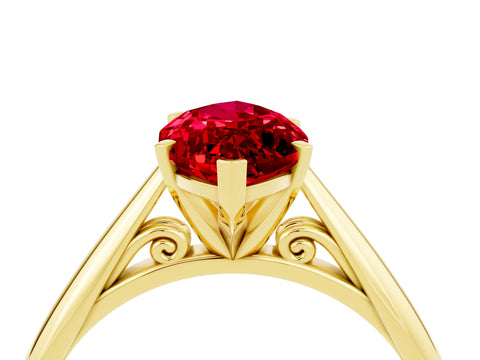 Yellow gold Marquise Cut Ruby Solitaire Engagement Ring with Cathedral Setting and Four-Prong Mount_16