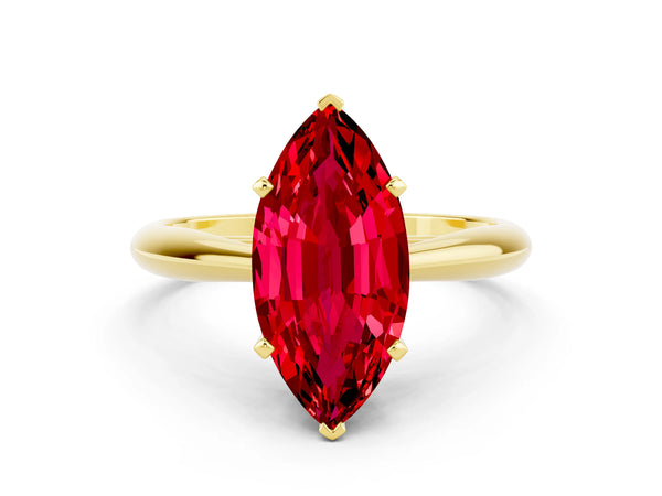 Yellow gold Marquise Cut Ruby Solitaire Engagement Ring with Cathedral Setting and Four-Prong Mount