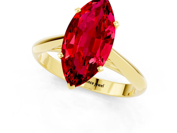 Yellow gold Marquise Cut Ruby Solitaire Engagement Ring with Cathedral Setting and Four-Prong Mount