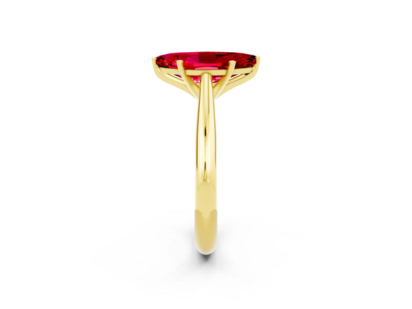 Yellow gold Marquise Cut Ruby Solitaire Engagement Ring with Cathedral Setting and Four-Prong Mount