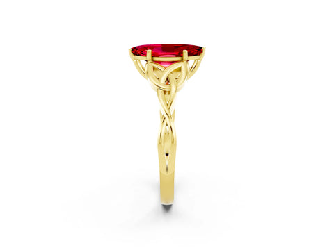 Yellow gold Marquise Cut Ruby Solitaire Engagement Ring with Celtic Knot Band and Four-Prong Setting_2