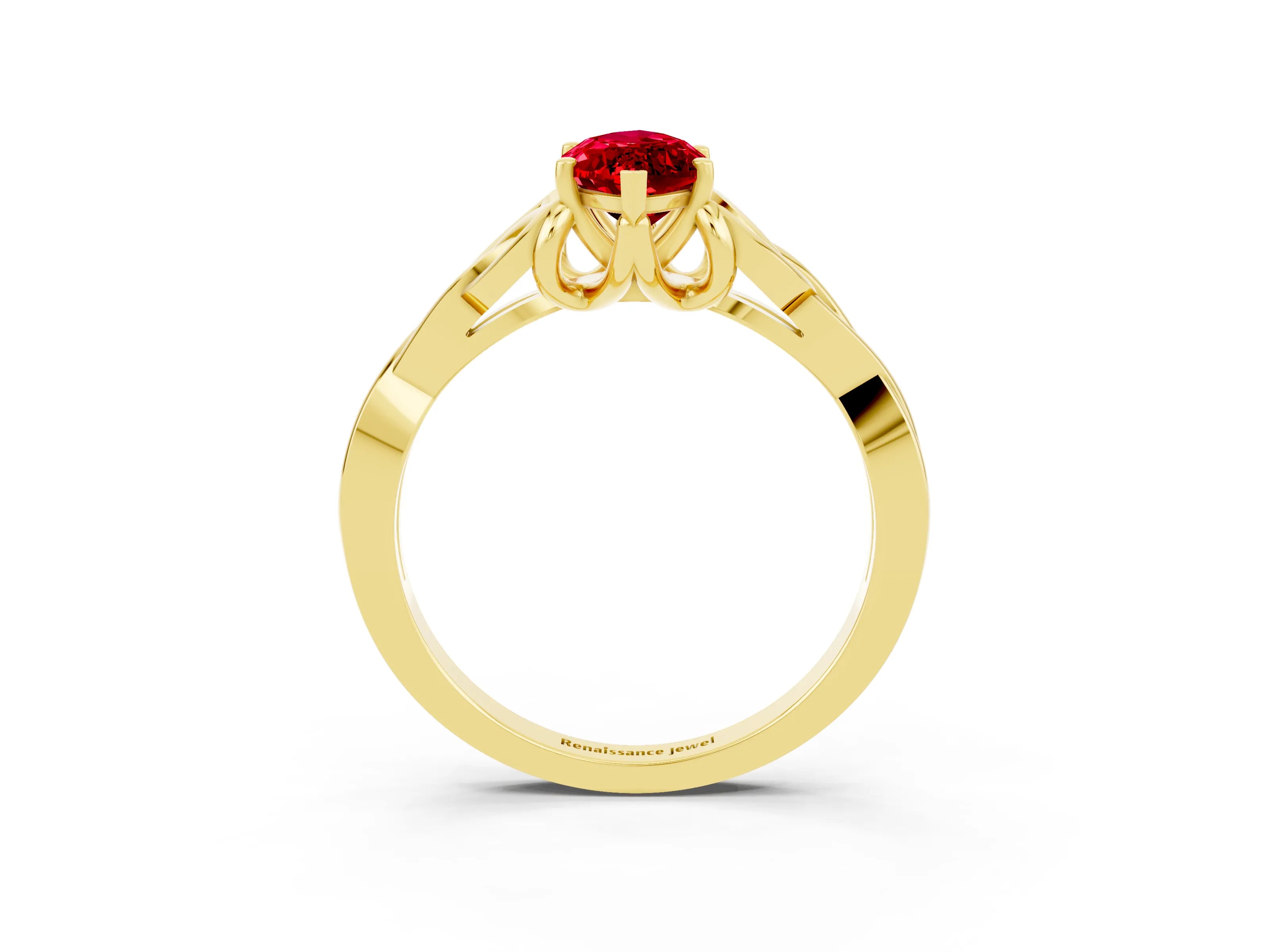Yellow gold Marquise Cut Ruby Solitaire Engagement Ring with Celtic Knot Band and Four-Prong Setting_3