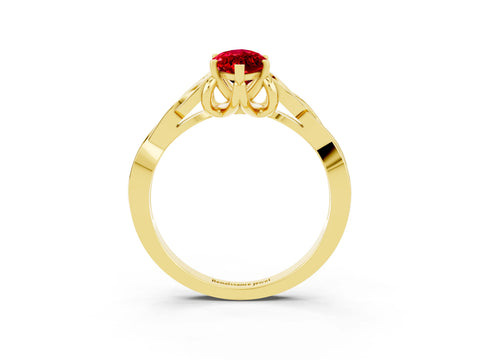 Yellow gold Marquise Cut Ruby Solitaire Engagement Ring with Celtic Knot Band and Four-Prong Setting_3