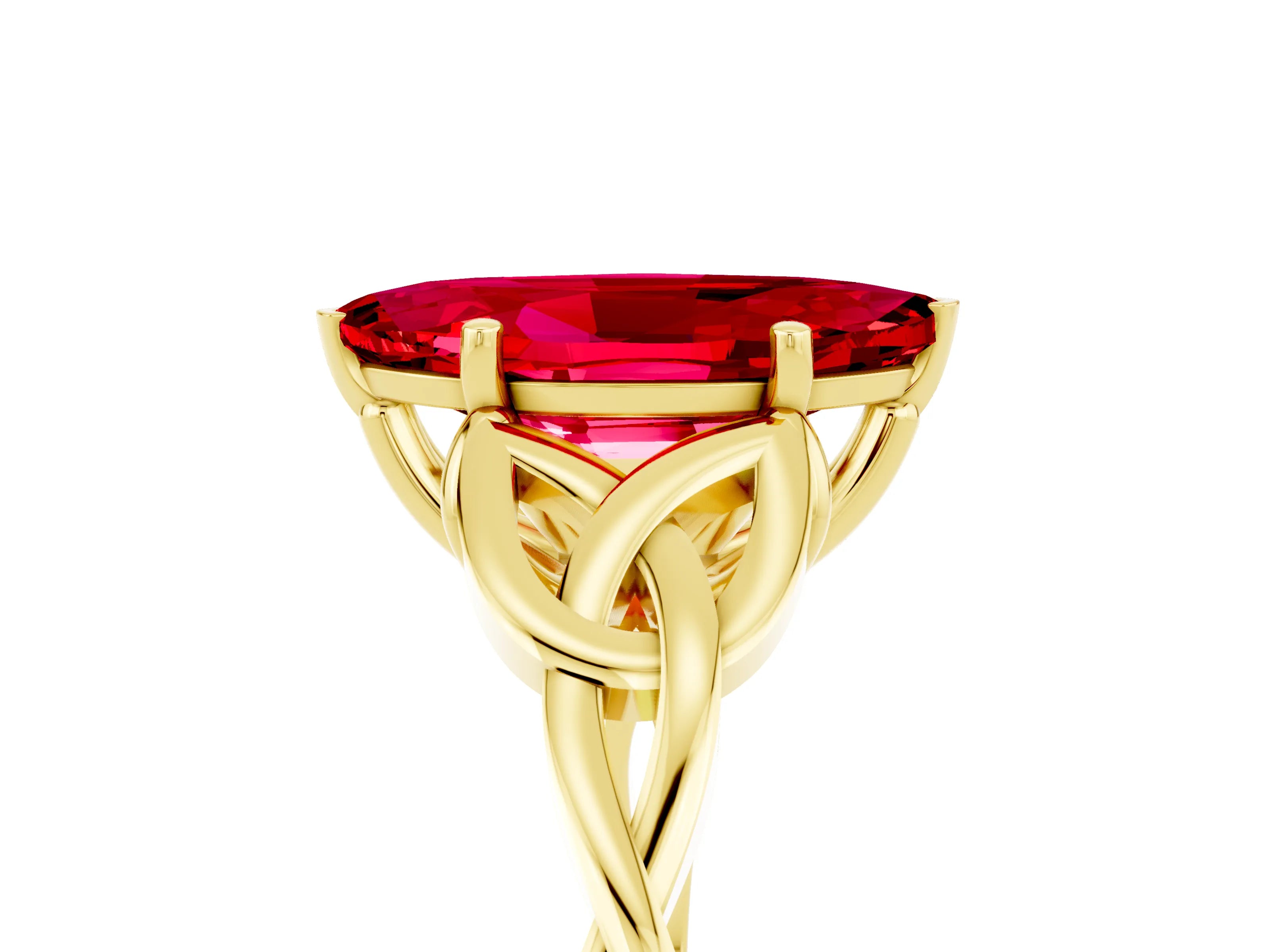 Yellow gold Marquise Cut Ruby Solitaire Engagement Ring with Celtic Knot Band and Four-Prong Setting_5