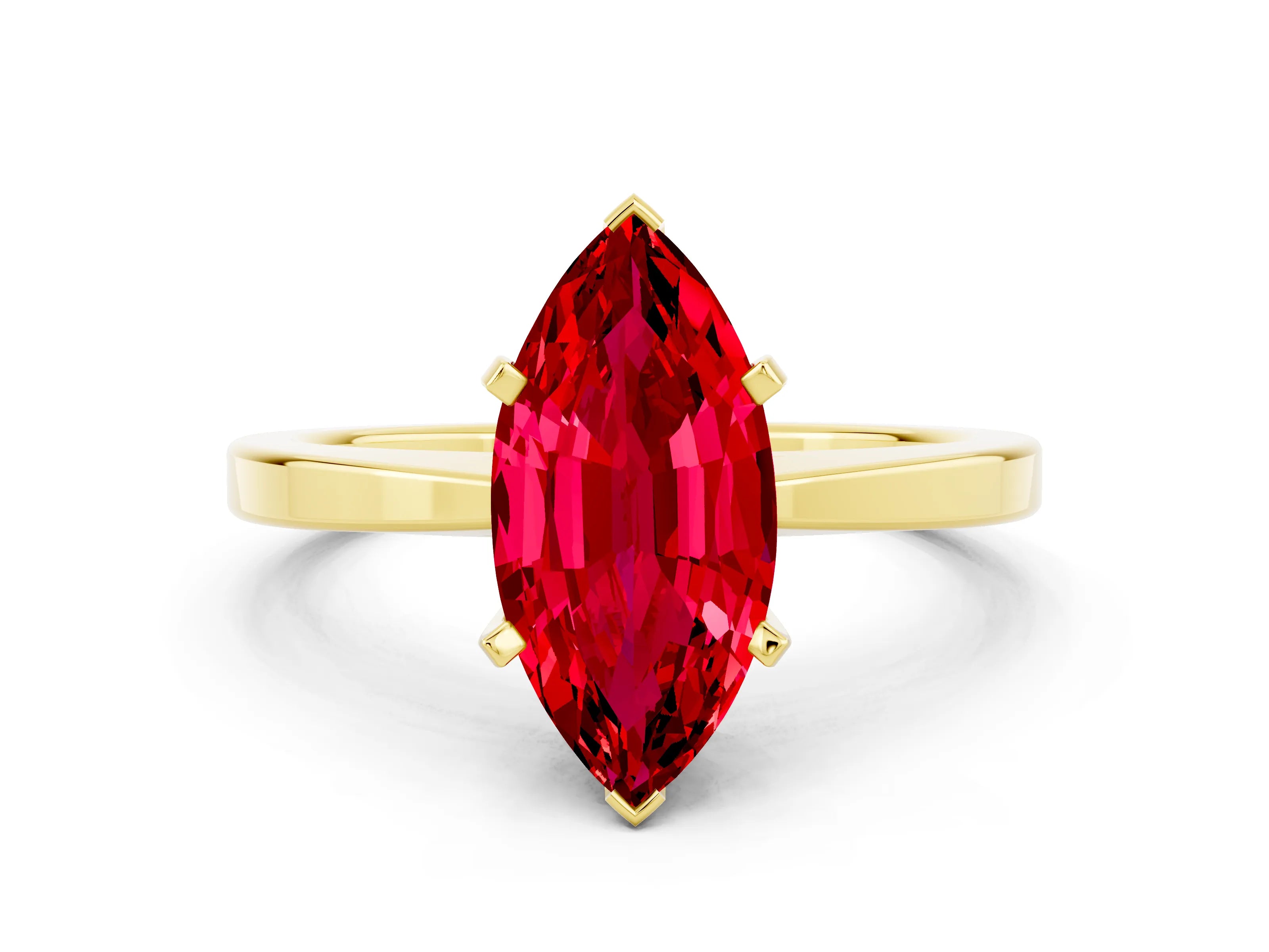 Yellow gold Marquise Cut Ruby Solitaire Engagement Ring with Classic Band and Four-Prong Setting_24