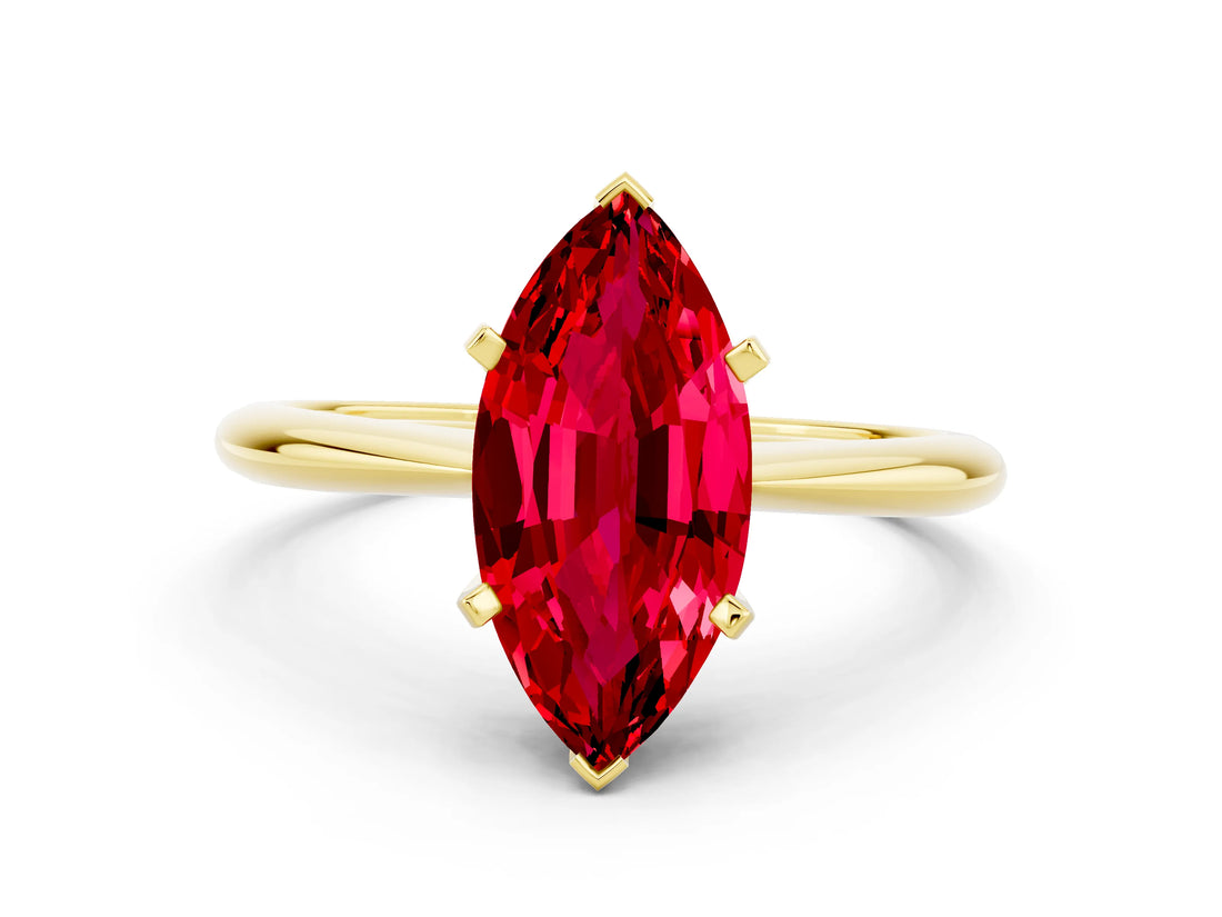 Yellow gold Marquise Cut Ruby Solitaire Engagement Ring with Classic Band and Four-Prong Setting_24