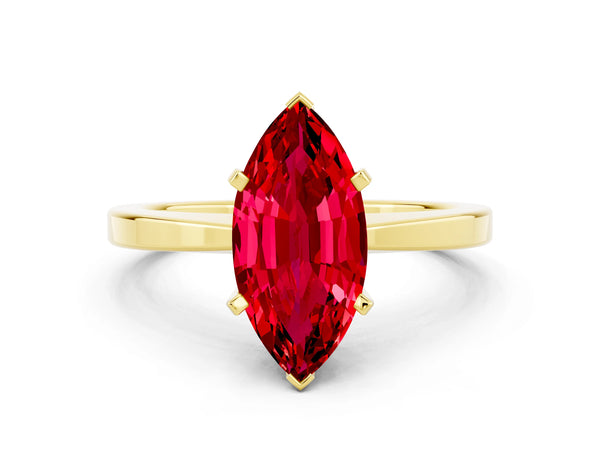 Yellow gold Marquise Cut Ruby Solitaire Engagement Ring with Classic Band and Four-Prong Setting