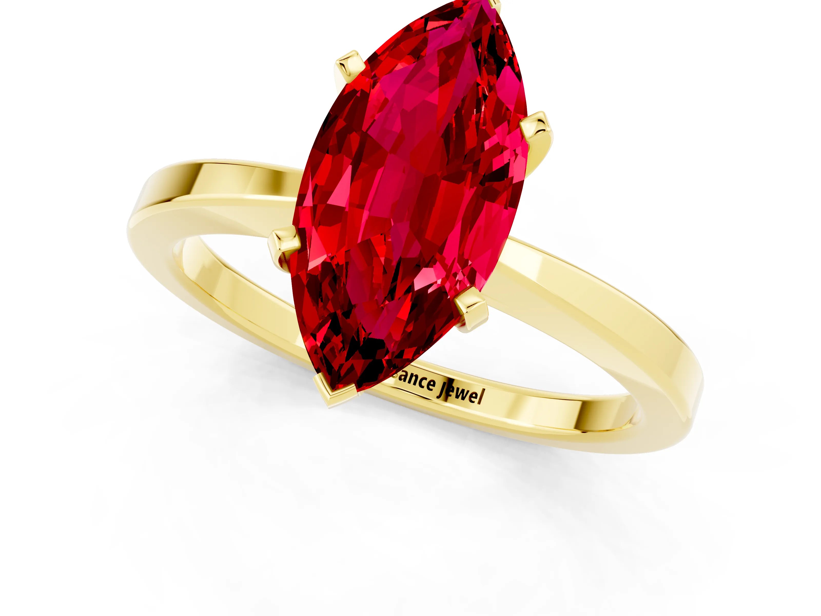 Yellow gold Marquise Cut Ruby Solitaire Engagement Ring with Classic Band and Four-Prong Setting_25