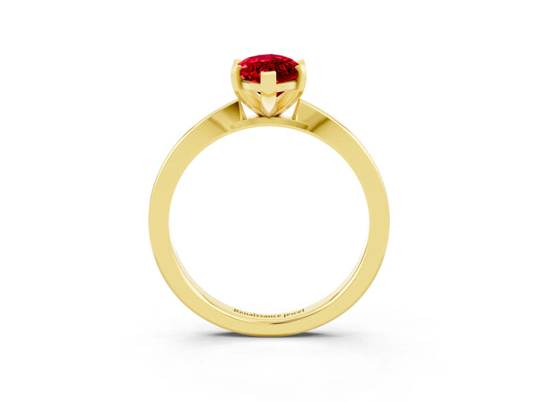 Yellow gold Marquise Cut Ruby Solitaire Engagement Ring with Classic Band and Four-Prong Setting