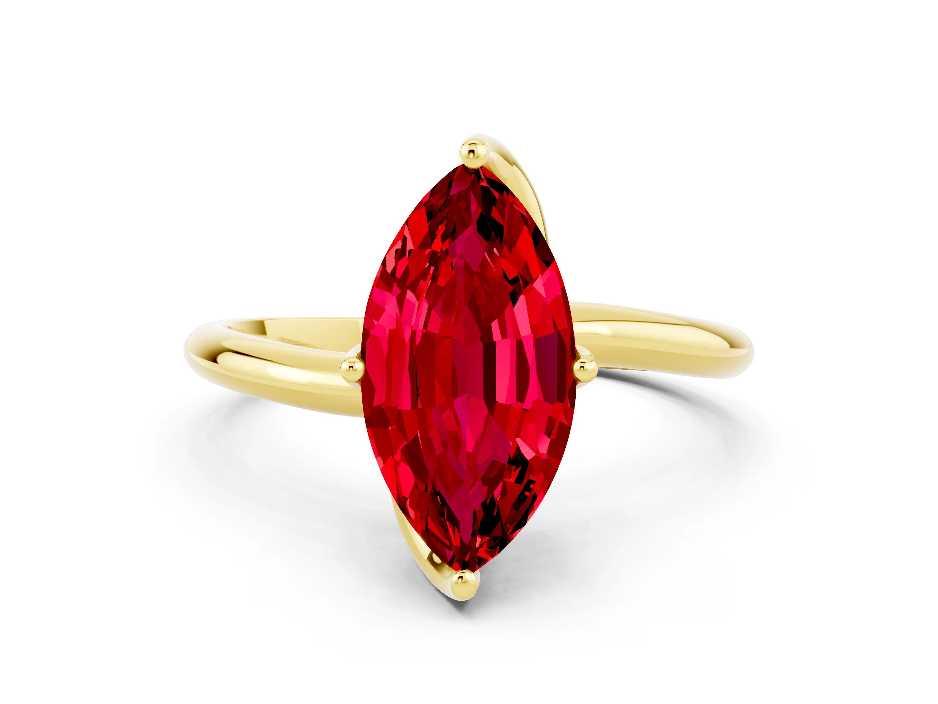 Yellow gold Marquise Cut Ruby Solitaire Engagement Ring with Four-Prong Setting and Classic Band_12