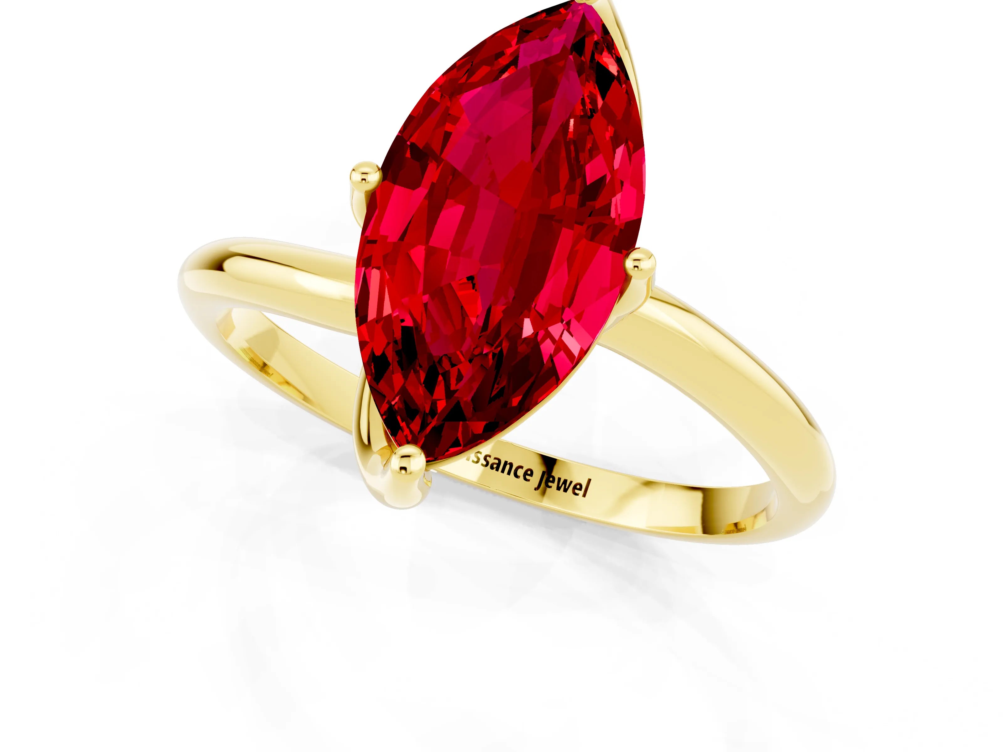 Yellow gold Marquise Cut Ruby Solitaire Engagement Ring with Four-Prong Setting and Classic Band_13