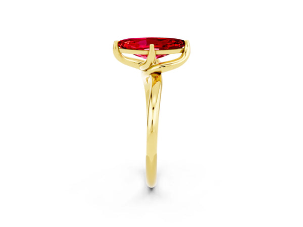 Yellow gold Marquise Cut Ruby Solitaire Engagement Ring with Four-Prong Setting and Classic Band
