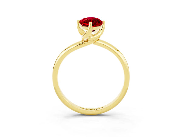 Yellow gold Marquise Cut Ruby Solitaire Engagement Ring with Four-Prong Setting and Classic Band