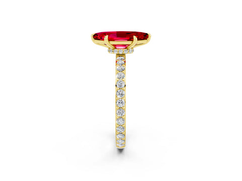 Yellow gold Marquise Cut Ruby Solitaire Engagement Ring with Pavé Band and Four-Prong Setting_2