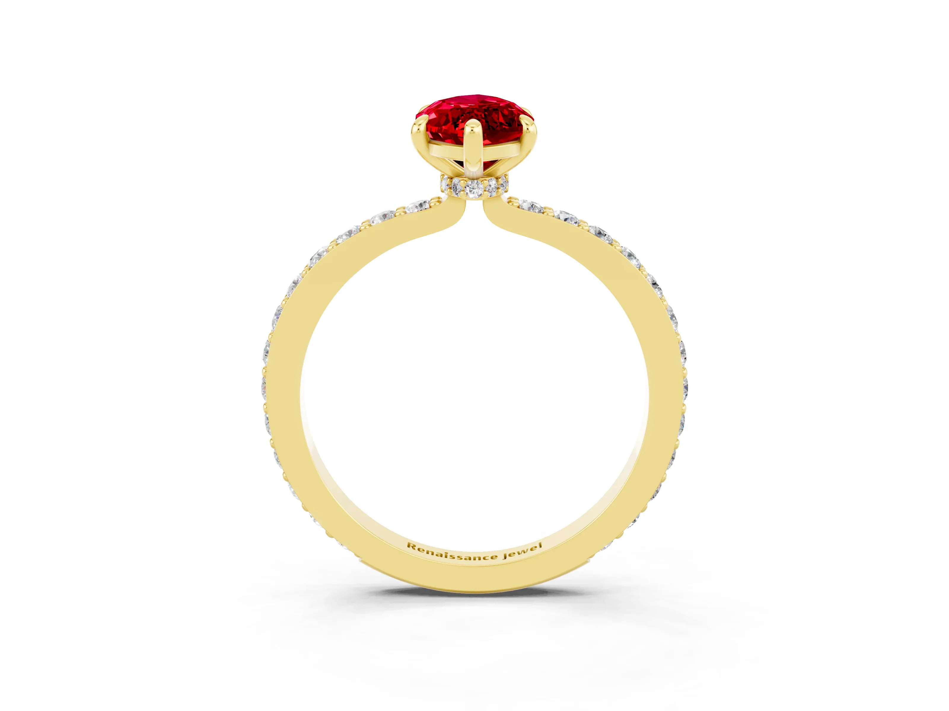 Yellow gold Marquise Cut Ruby Solitaire Engagement Ring with Pavé Band and Four-Prong Setting_3