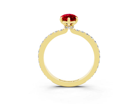 Yellow gold Marquise Cut Ruby Solitaire Engagement Ring with Pavé Band and Four-Prong Setting_3