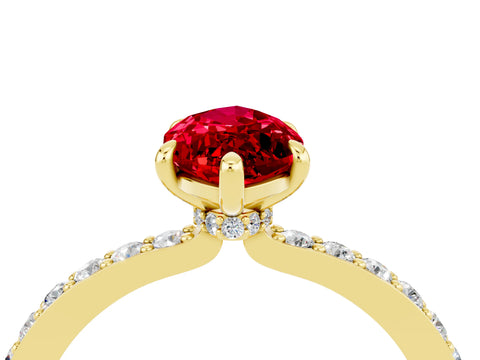 Yellow gold Marquise Cut Ruby Solitaire Engagement Ring with Pavé Band and Four-Prong Setting_4