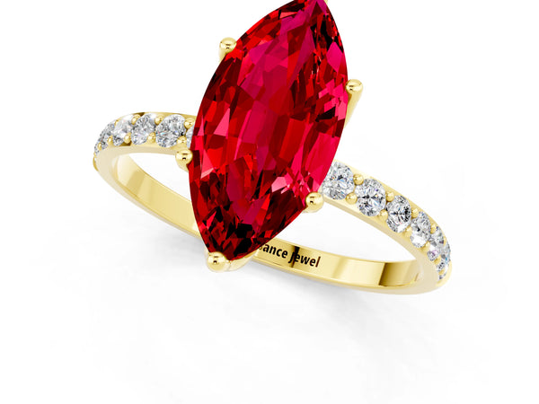 Yellow gold Marquise Cut Ruby Solitaire Engagement Ring with Round  Pavé Band and Prong Setting