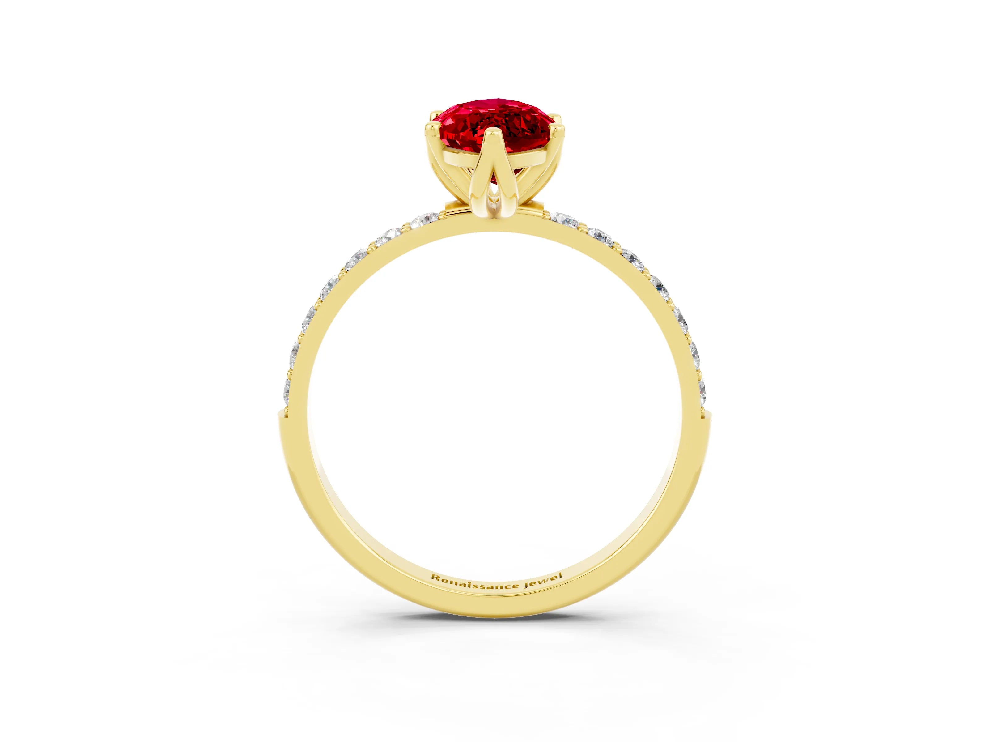 Yellow gold Marquise Cut Ruby Solitaire Engagement Ring with Pavé Band and Prong Setting_3