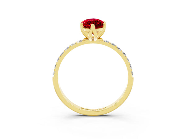 Yellow gold Marquise Cut Ruby Solitaire Engagement Ring with Round  Pavé Band and Prong Setting