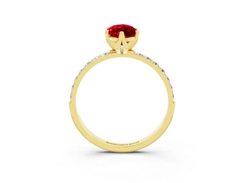 Yellow gold Marquise Cut Ruby Solitaire Engagement Ring with Pavé Band and Prong Setting_3