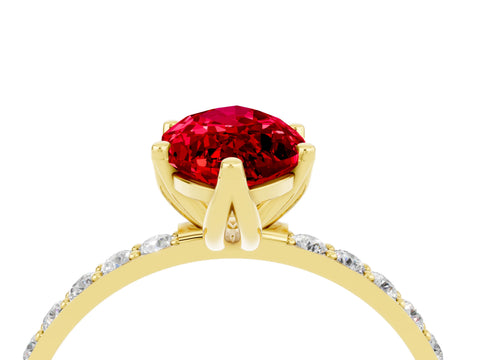 Yellow gold Marquise Cut Ruby Solitaire Engagement Ring with Pavé Band and Prong Setting_4
