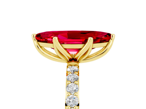 Yellow gold Marquise Cut Ruby Solitaire Engagement Ring with Pavé Band and Prong Setting_5