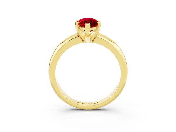 Yellow gold Marquise Cut Ruby Solitaire Engagement Ring with Round Band and Four-Prong Setting